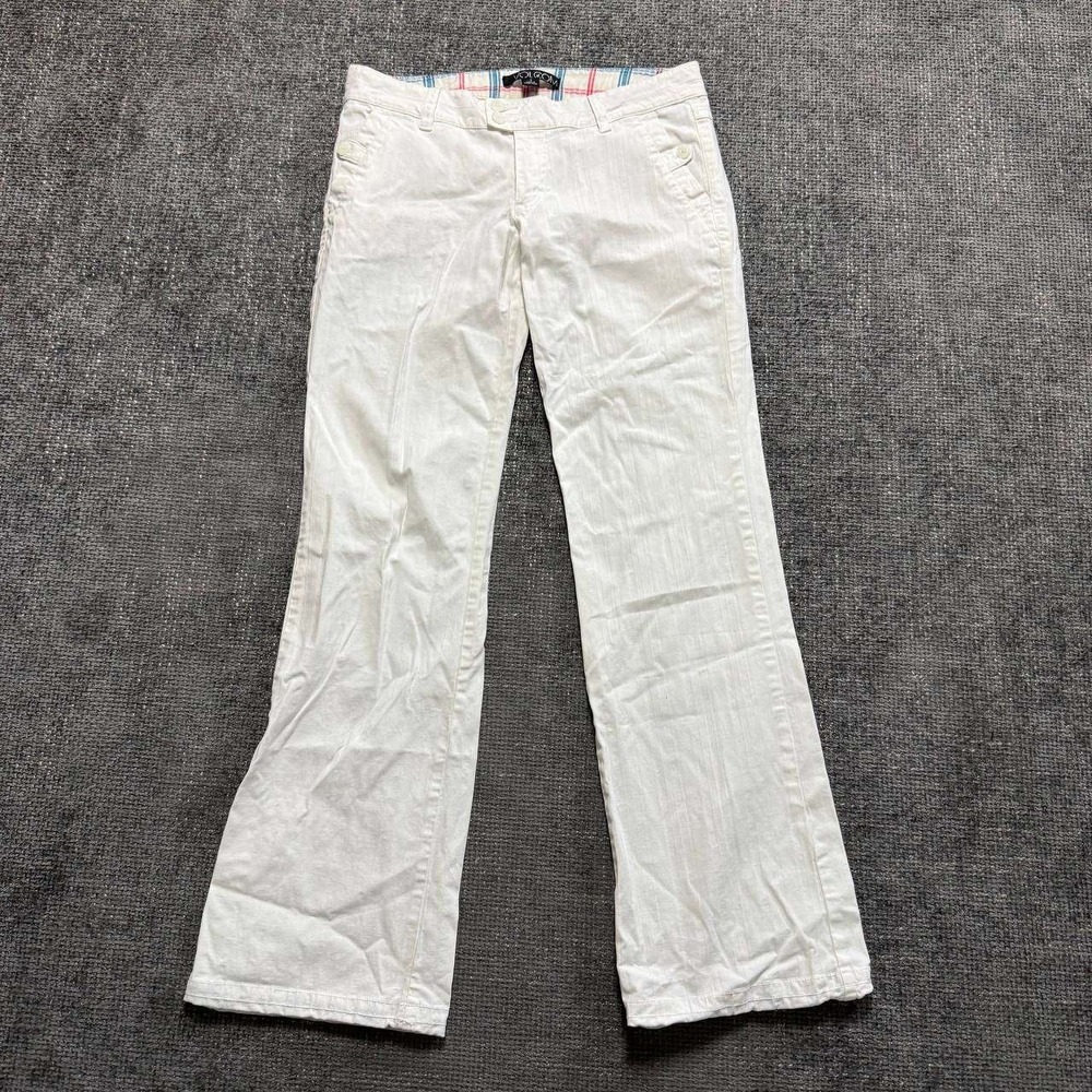 Volcom Flare Trousers Womens 7 White Low Rise Pants Striped Texture